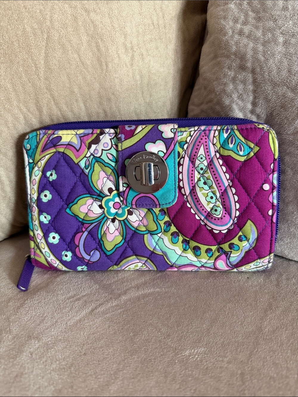 Vera Bradley Purple Floral Paisley Zip Wallet